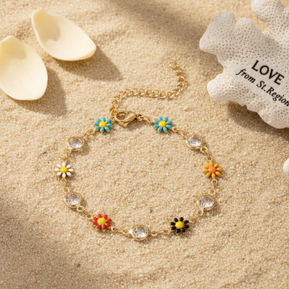 Clear Crystal & Multicolor Enamel 18K Gold-Plated Mum Station Bracelet