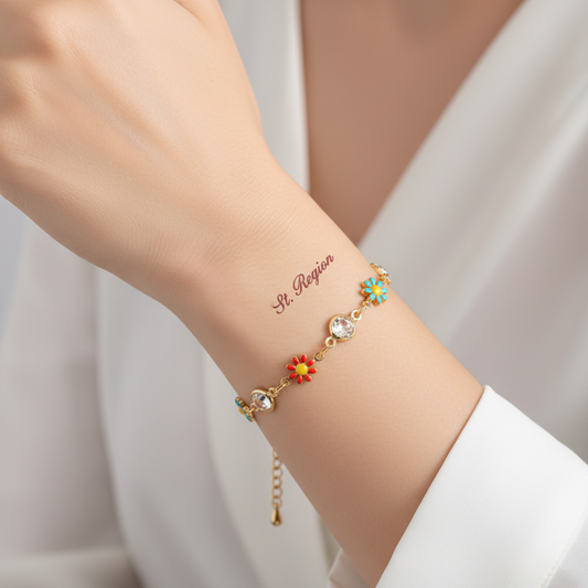 Clear Crystal & Multicolor Enamel 18K Gold-Plated Mum Station Bracelet - Street Region