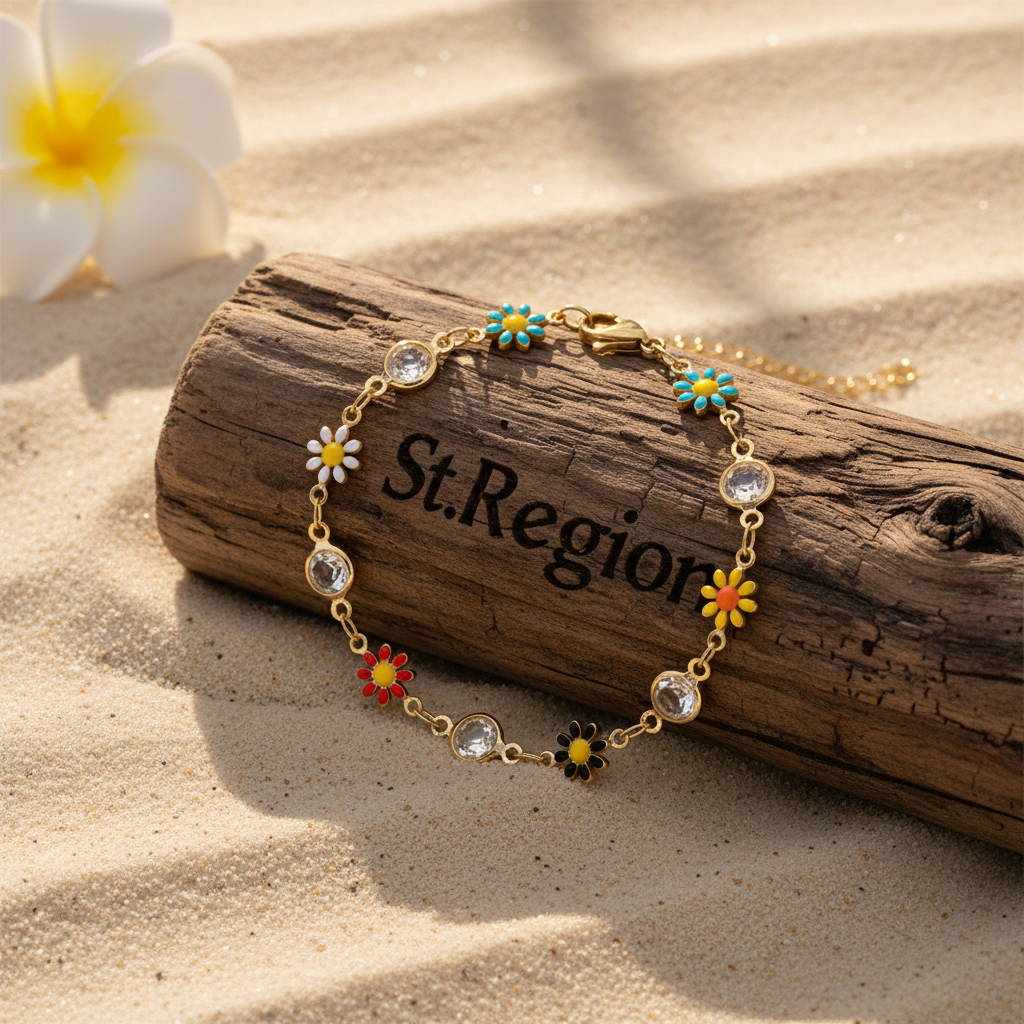 Clear Crystal & Multicolor Enamel 18K Gold-Plated Mum Station Bracelet - Street Region