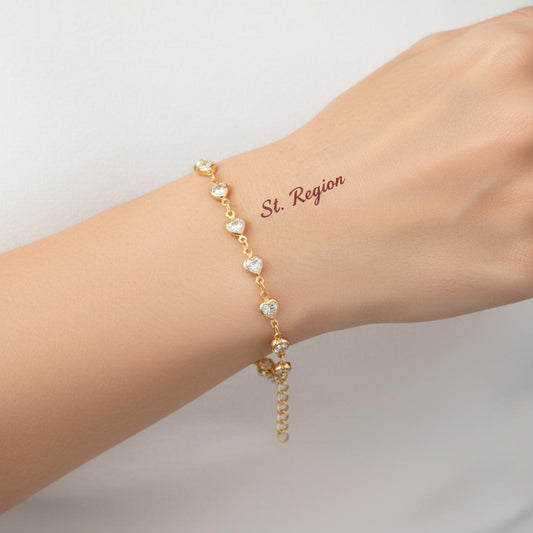 Clear Crystal & 18K Gold-Plated Heart Station Bracelet