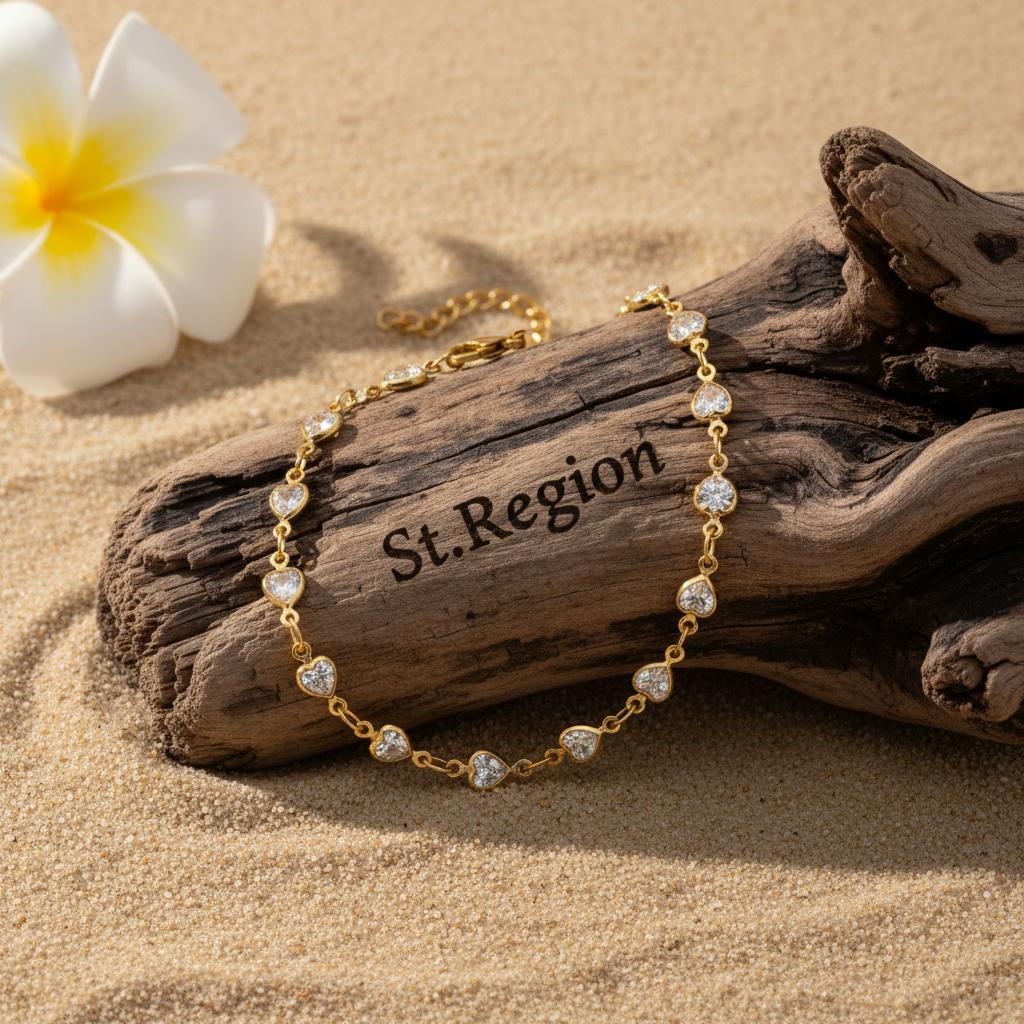 Clear Crystal & 18K Gold-Plated Heart Station Bracelet