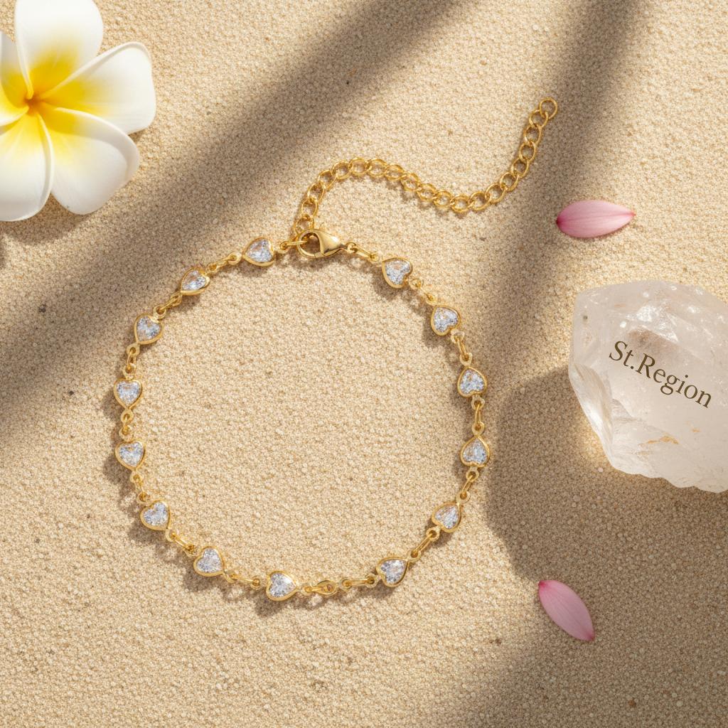 Clear Crystal & 18K Gold-Plated Heart Station Bracelet