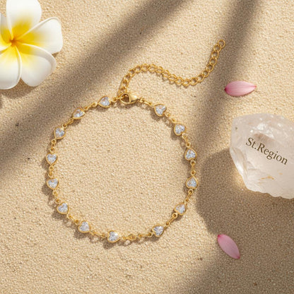 Clear Crystal & 18K Gold-Plated Heart Station Bracelet