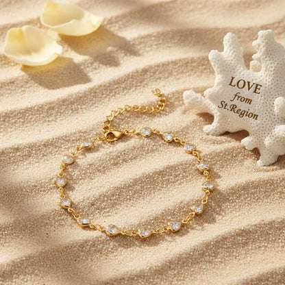Clear Crystal & 18K Gold-Plated Heart Station Bracelet
