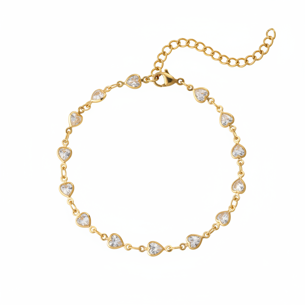 Clear Crystal & 18K Gold-Plated Heart Station Bracelet - Street Region