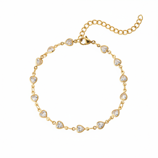 Clear Crystal & 18K Gold-Plated Heart Station Bracelet - Street Region