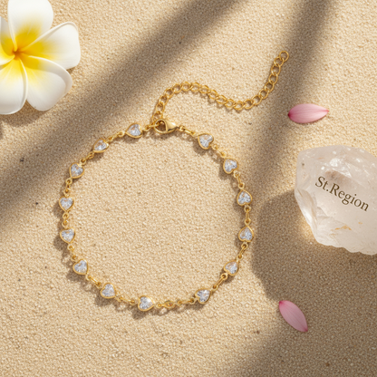 Clear Crystal & 18K Gold-Plated Heart Station Bracelet - Street Region