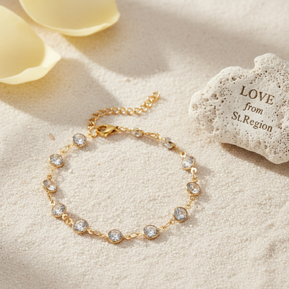 Clear Crystal & 18K Gold-Plated Round Station Bracelet - Street Region