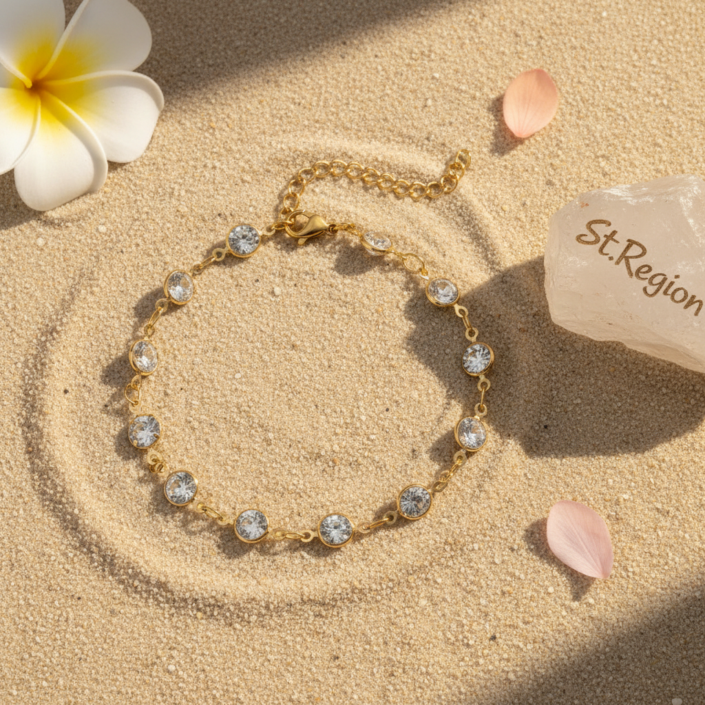 Clear Crystal & 18K Gold-Plated Round Station Bracelet - Street Region