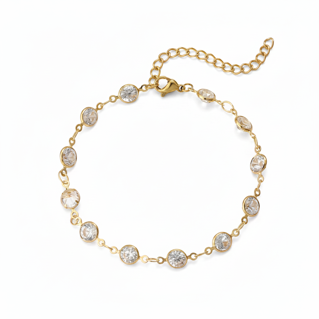 Clear Crystal & 18K Gold-Plated Round Station Bracelet - Street Region