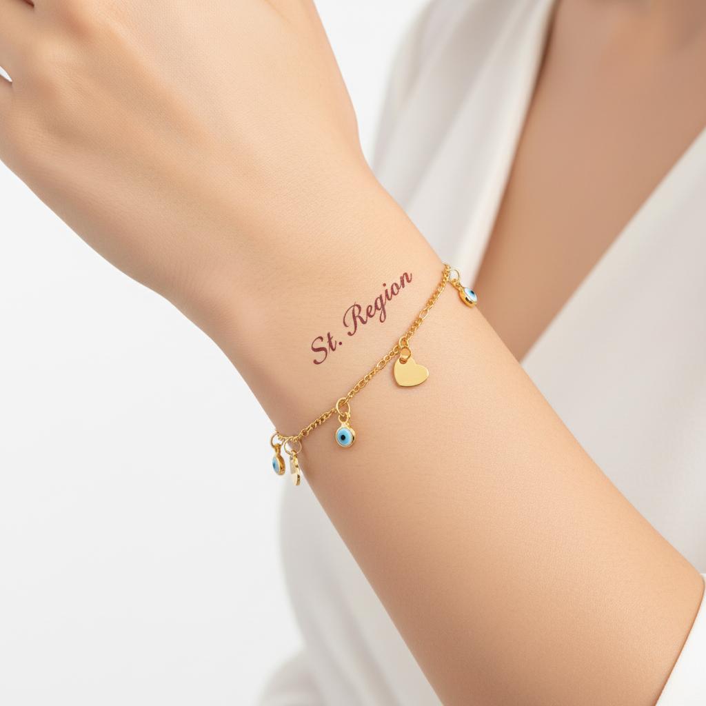 Blue Acrylic & 18K Gold-Plated Eye Heart Station Bracelet