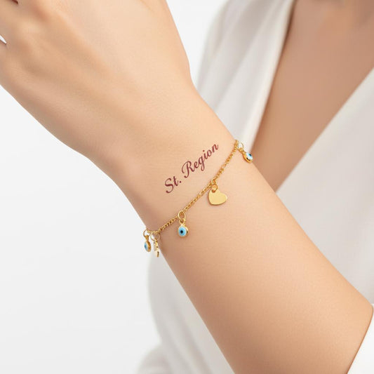 Blue Acrylic & 18K Gold-Plated Eye Heart Station Bracelet