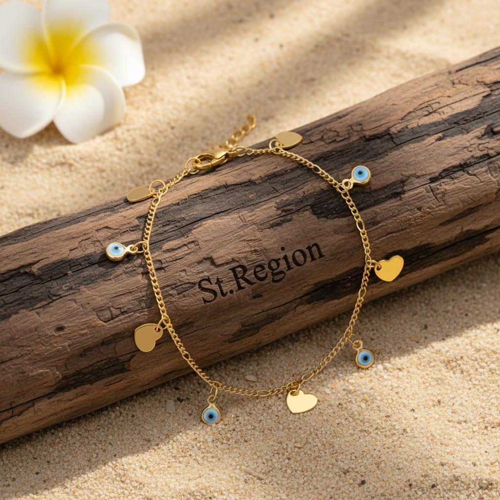 Blue Acrylic & 18K Gold-Plated Eye Heart Station Bracelet