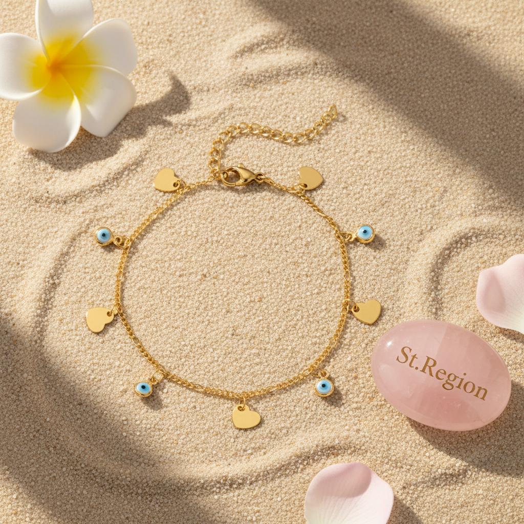 Blue Acrylic & 18K Gold-Plated Eye Heart Station Bracelet