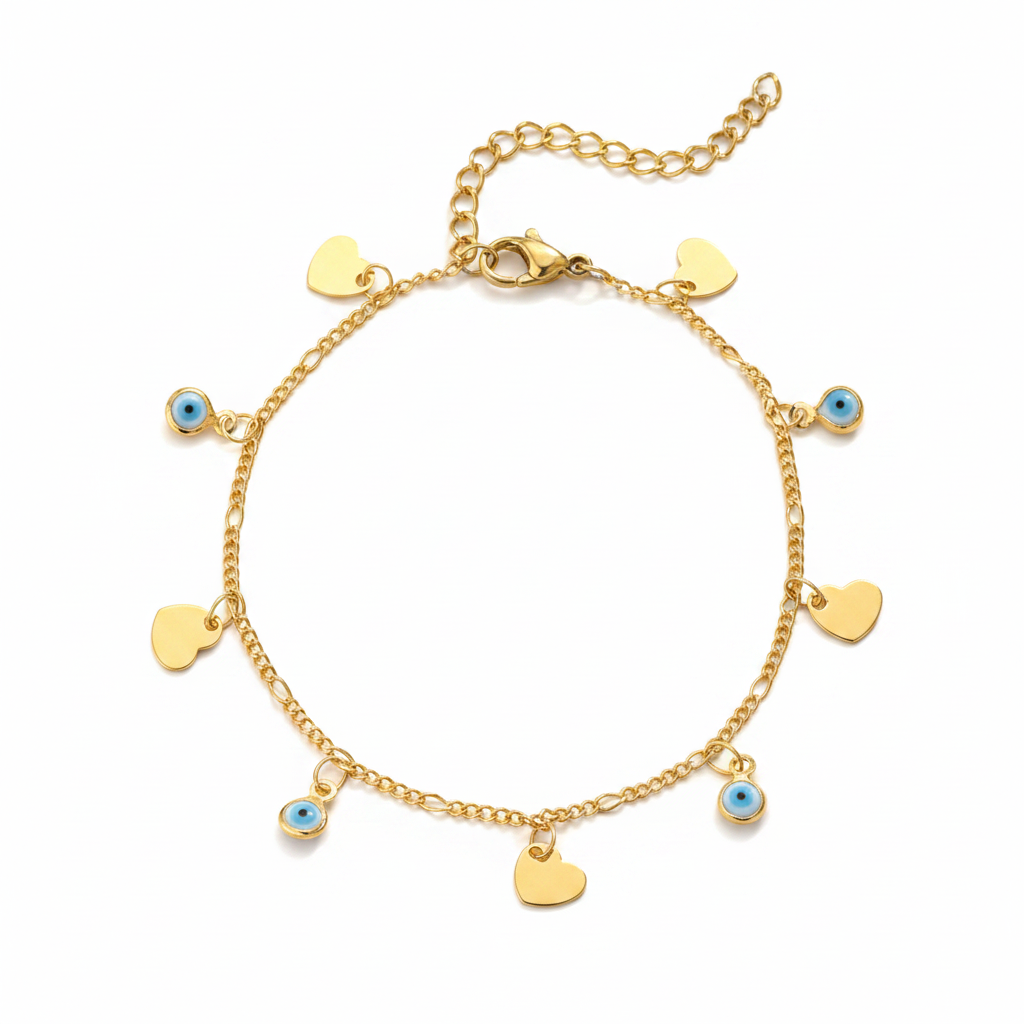 Blue Acrylic & 18K Gold-Plated Eye Heart Station Bracelet - Street Region