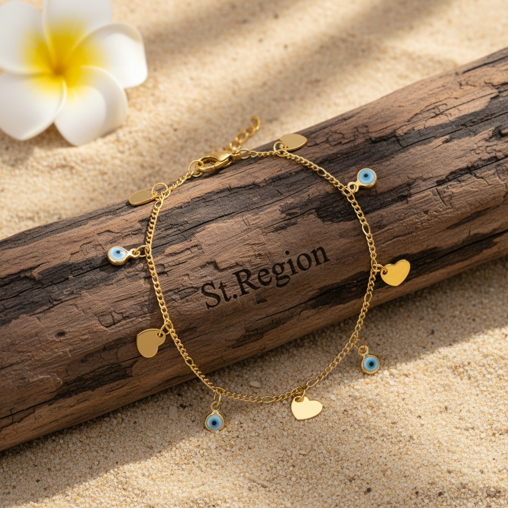 Blue Acrylic & 18K Gold-Plated Eye Heart Station Bracelet - Street Region