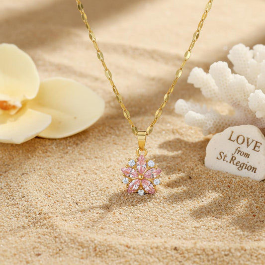 Pink Crystal & Cubic Zirconia 18K Gold-Plated Floral Pendant Necklace