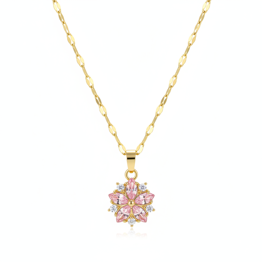Pink Crystal & Cubic Zirconia 18K Gold-Plated Floral Pendant Necklace - Street Region