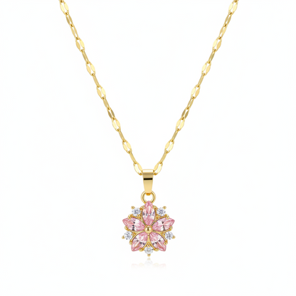 Pink Crystal & Cubic Zirconia 18K Gold-Plated Floral Pendant Necklace - Street Region