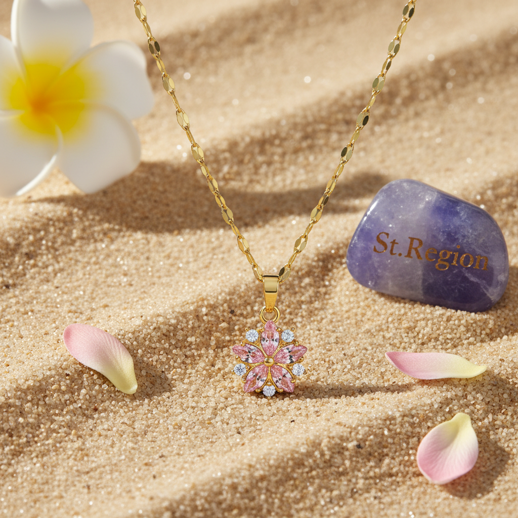 Pink Crystal & Cubic Zirconia 18K Gold-Plated Floral Pendant Necklace - Street Region