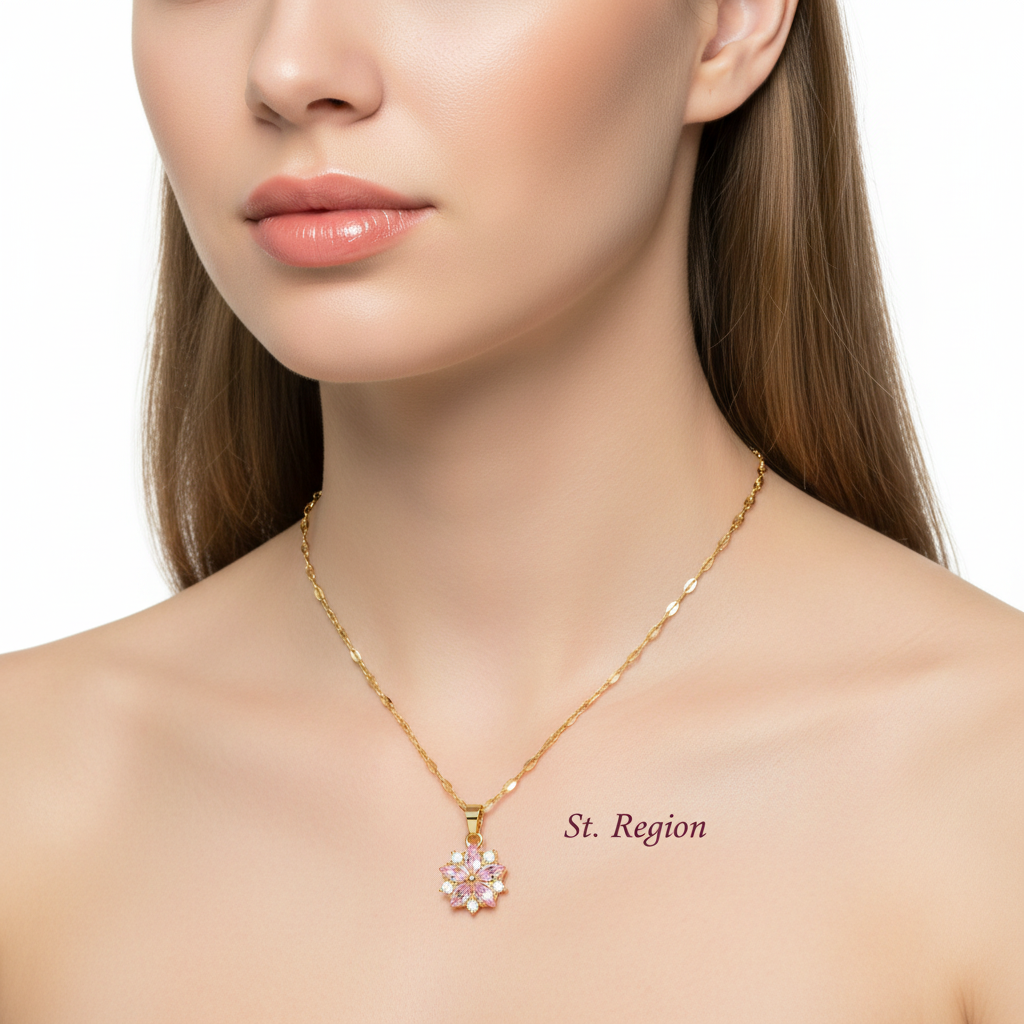 Pink Crystal & Cubic Zirconia 18K Gold-Plated Floral Pendant Necklace - Street Region