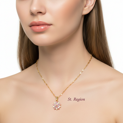 Pink Crystal & Cubic Zirconia 18K Gold-Plated Floral Pendant Necklace - Street Region
