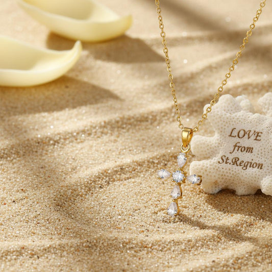 Pear-Cut Crystal & 18K Gold-Plated Cross Pendant Necklace