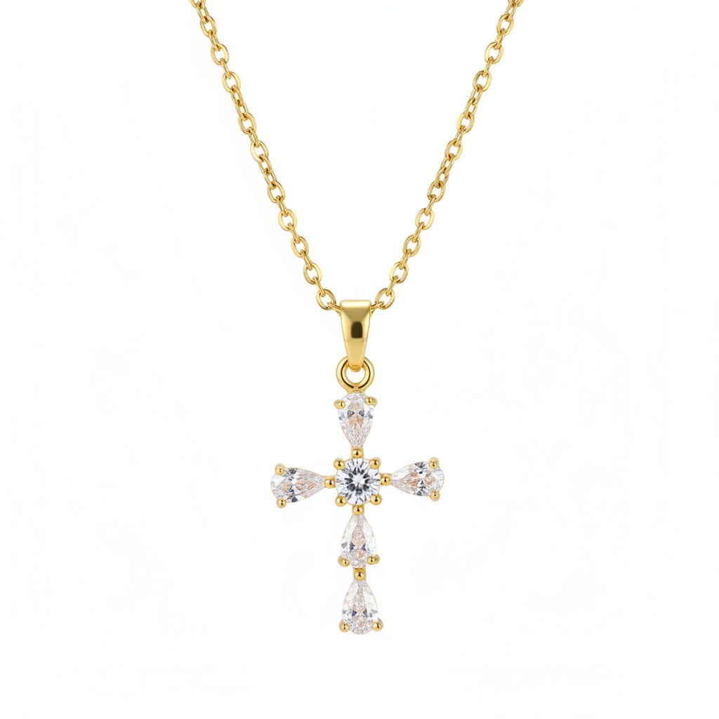 Pear-Cut Crystal & 18K Gold-Plated Cross Pendant Necklace - Street Region