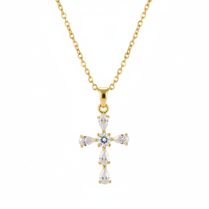 Pear-Cut Crystal & 18K Gold-Plated Cross Pendant Necklace - Street Region