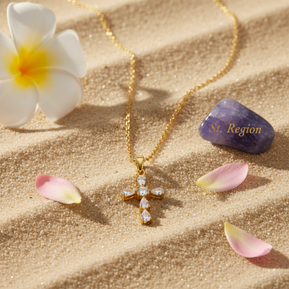 Pear-Cut Crystal & 18K Gold-Plated Cross Pendant Necklace - Street Region