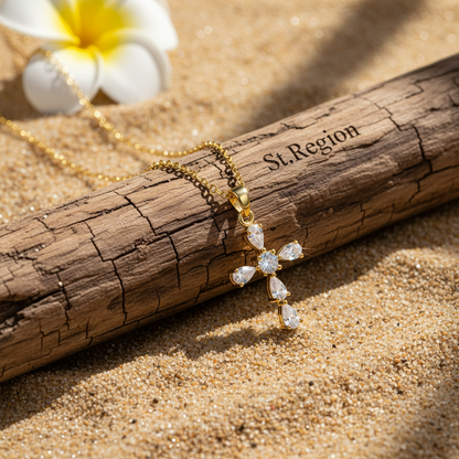 Pear-Cut Crystal & 18K Gold-Plated Cross Pendant Necklace - Street Region