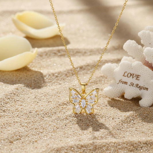 Crystal & 18K Gold-Plated Butterfly Pendant Necklace
