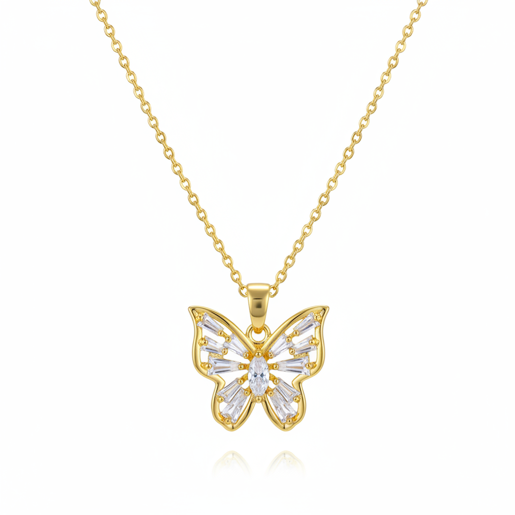 Crystal & 18K Gold-Plated Butterfly Pendant Necklace - Street Region
