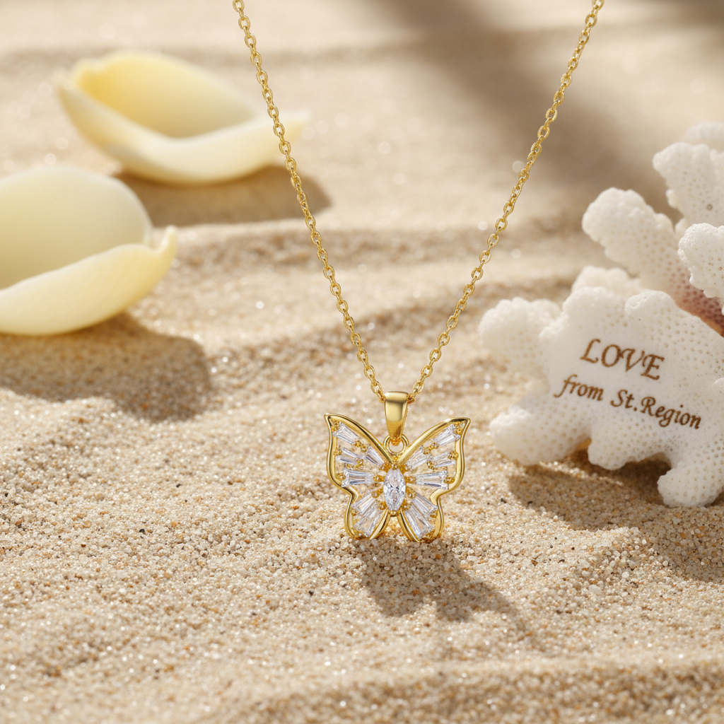 Crystal & 18K Gold-Plated Butterfly Pendant Necklace - Street Region