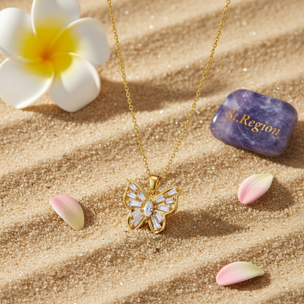 Crystal & 18K Gold-Plated Butterfly Pendant Necklace - Street Region