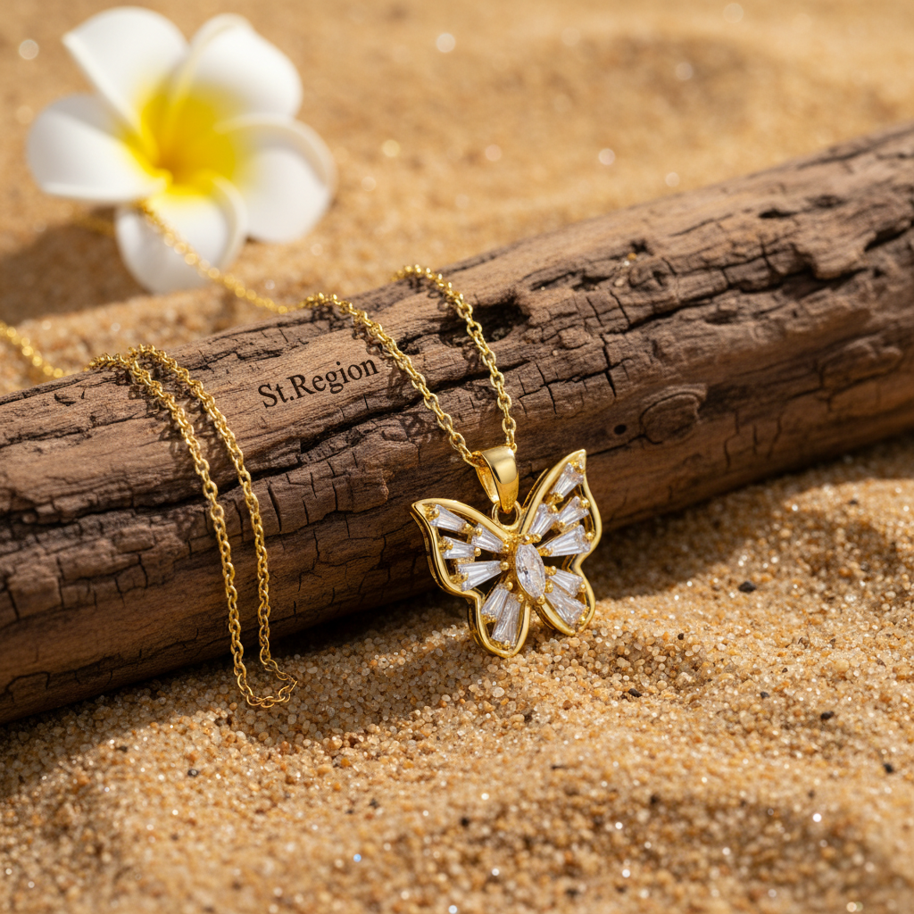 Crystal & 18K Gold-Plated Butterfly Pendant Necklace - Street Region