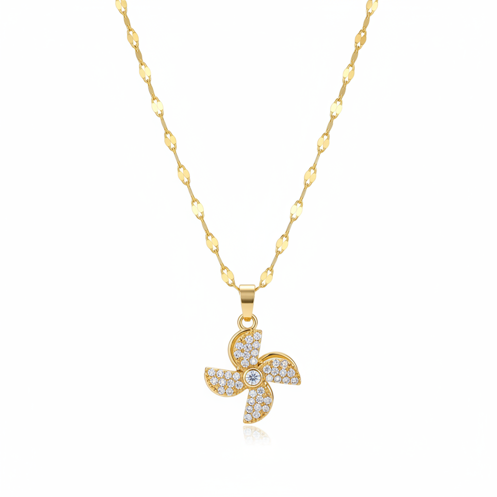 Cubic Zirconia & 18K Gold-Plated Rotatable Windmill Pendant Necklace - Street Region