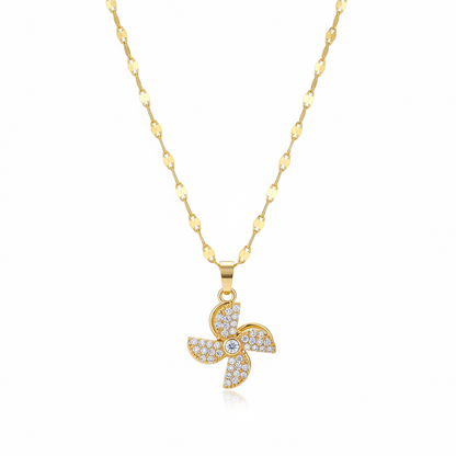 Cubic Zirconia & 18K Gold-Plated Rotatable Windmill Pendant Necklace - Street Region