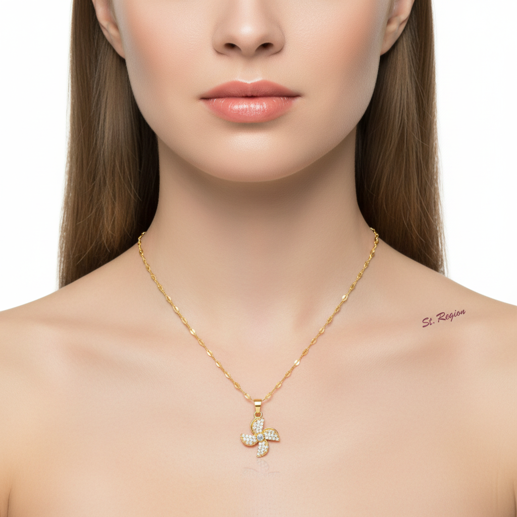Cubic Zirconia & 18K Gold-Plated Rotatable Windmill Pendant Necklace - Street Region