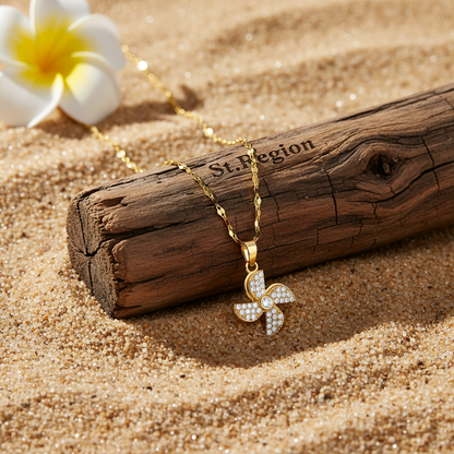 Cubic Zirconia & 18K Gold-Plated Rotatable Windmill Pendant Necklace - Street Region