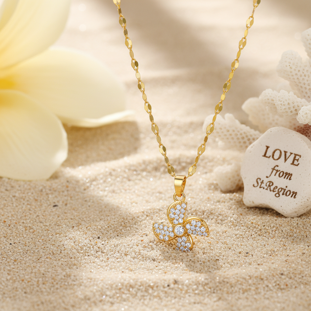Cubic Zirconia & 18K Gold-Plated Rotatable Windmill Pendant Necklace - Street Region