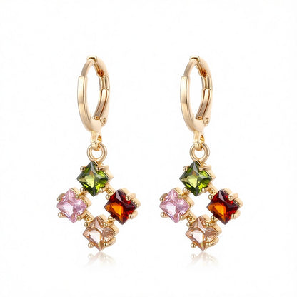 Multicolor Crystal and Cubic Zirconia Princess-Cut Huggie Earrings, huggie earrings, elegant gift for her, side view