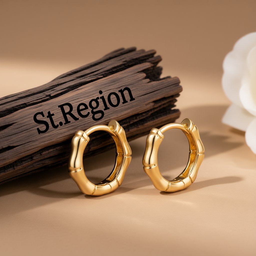 18K Gold-Plated Hexagon Huggie Earrings, gold huggie earrings, vintage-inspired design, front view