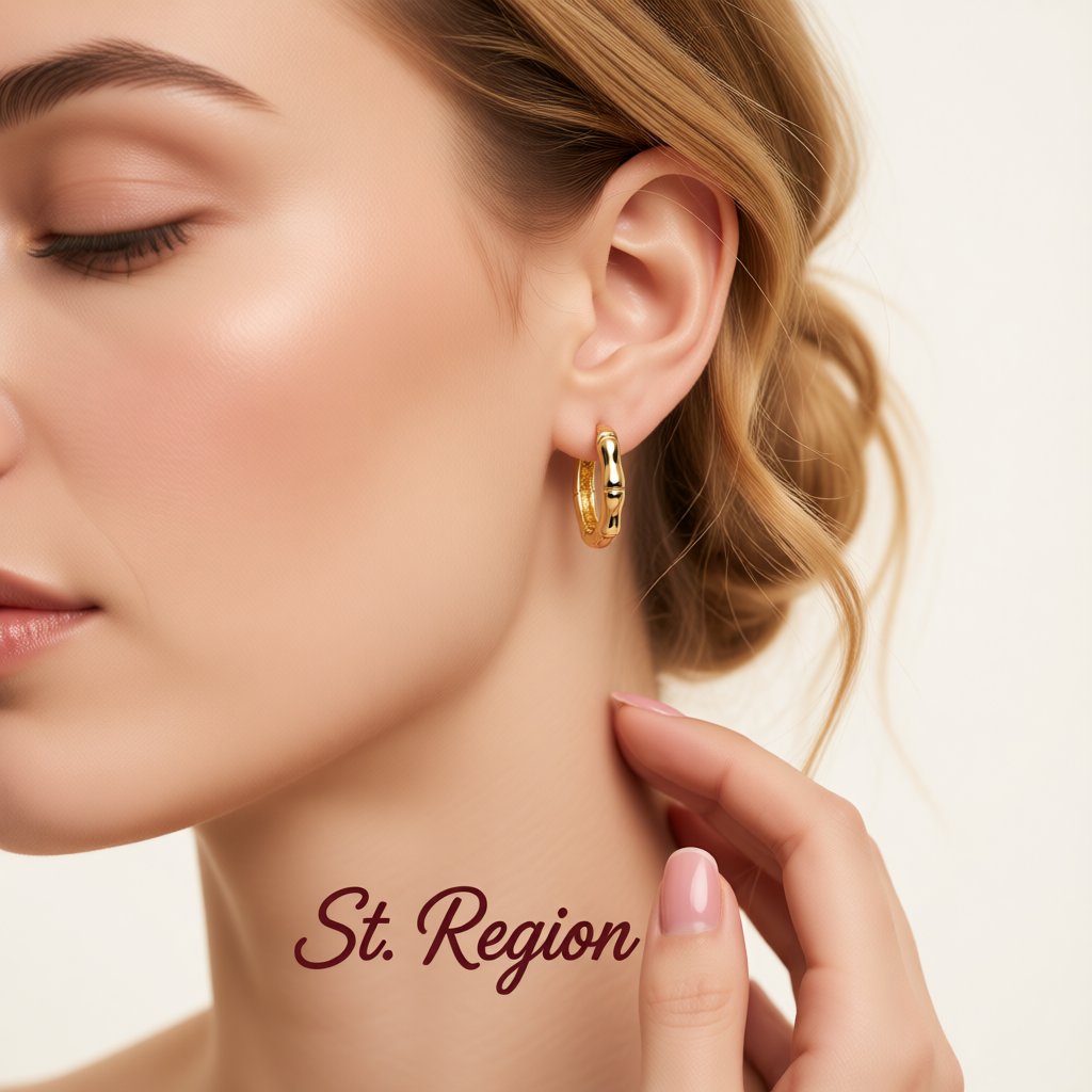 18K Gold-Plated Hexagon Huggie Earrings, gold huggie earrings, vintage-inspired design, styled look