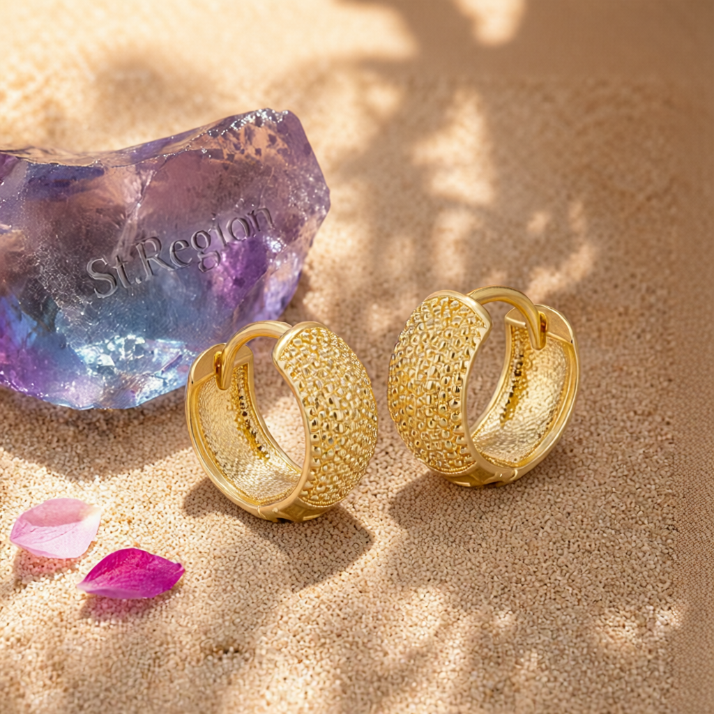 18K Gold-Plated Texture Huggie Earrings