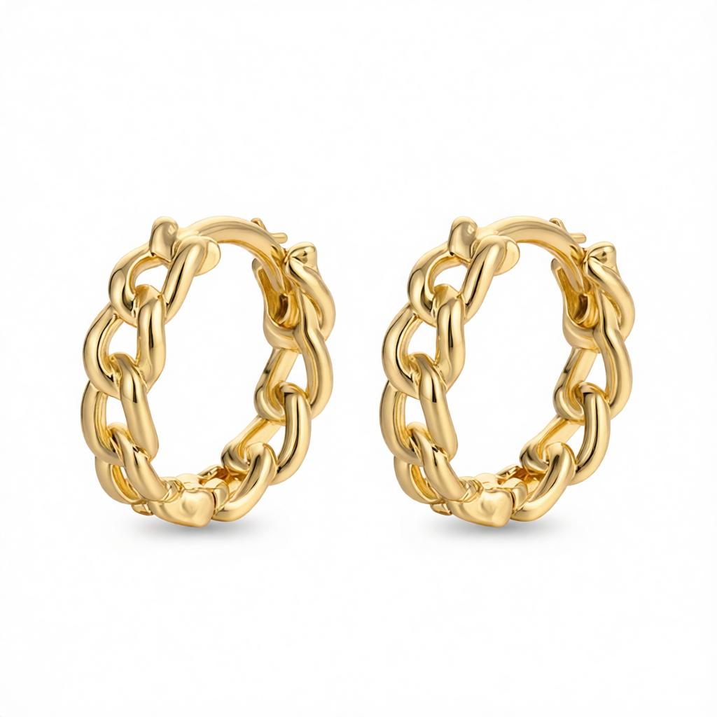 Goldtone Curb Chain Huggie Earrings, gold huggie earrings, everyday style, side view