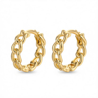 Goldtone Curb Chain Huggie Earrings, gold huggie earrings, everyday style, side view