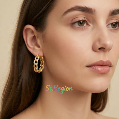 Goldtone Curb Chain Huggie Earrings, gold huggie earrings, everyday style, styled look