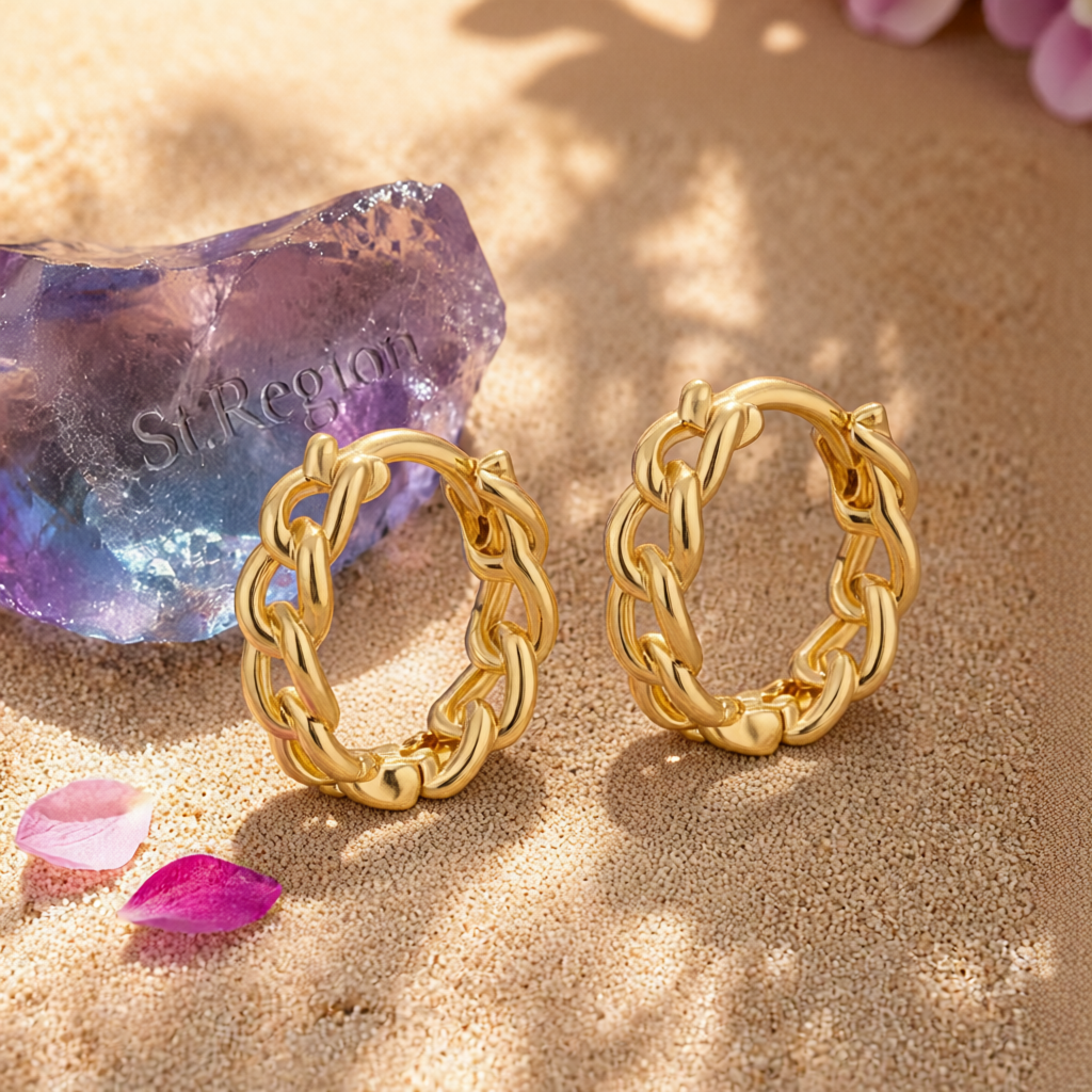 Goldtone Curb Chain Huggie Earrings