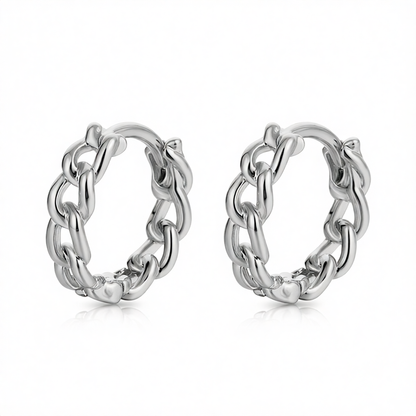 Silvertone Curb Chain Huggie Earrings
